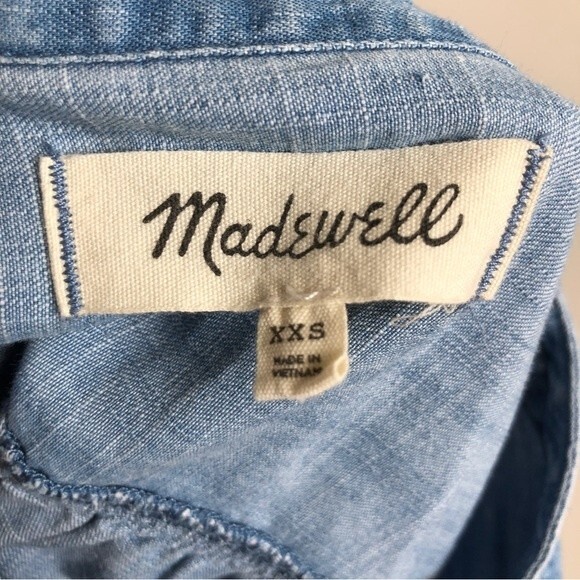 Madewell Blouse Womens Size XXS Blue Chambray Short Sleeve V Neck Oversized Boxy - Picture 9 of 11